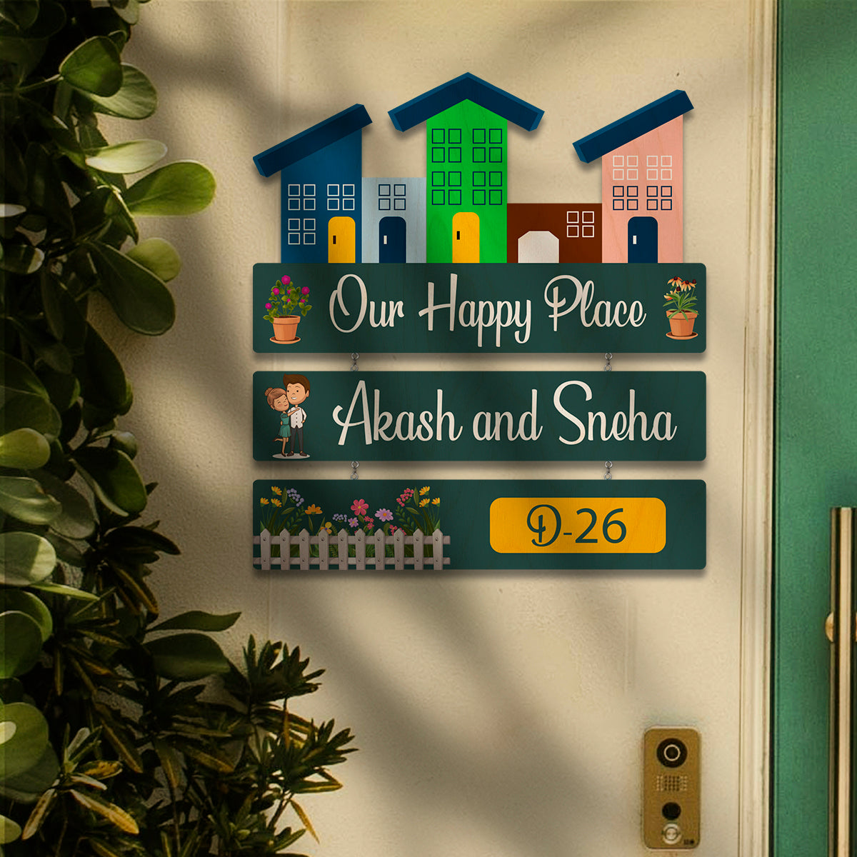 Customise Wood Name Plate – Happy Place for Entrance