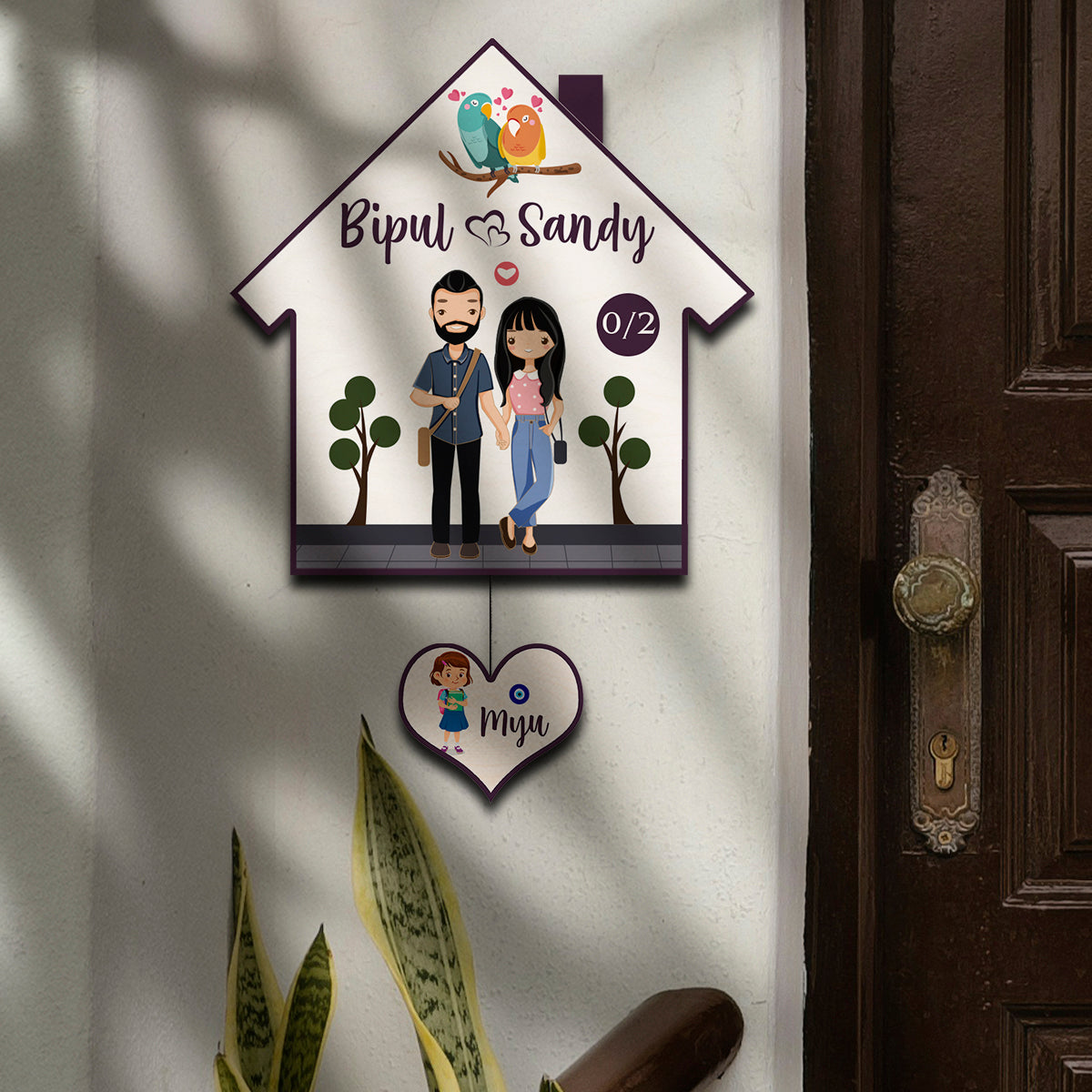 Hanging Name Board – Heart Shape for Home Door