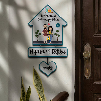 Bird Hut Family Name Plate with Lovebirds for Door