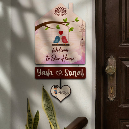 Family Name Plate Artwork – House Shape Lovebird Family