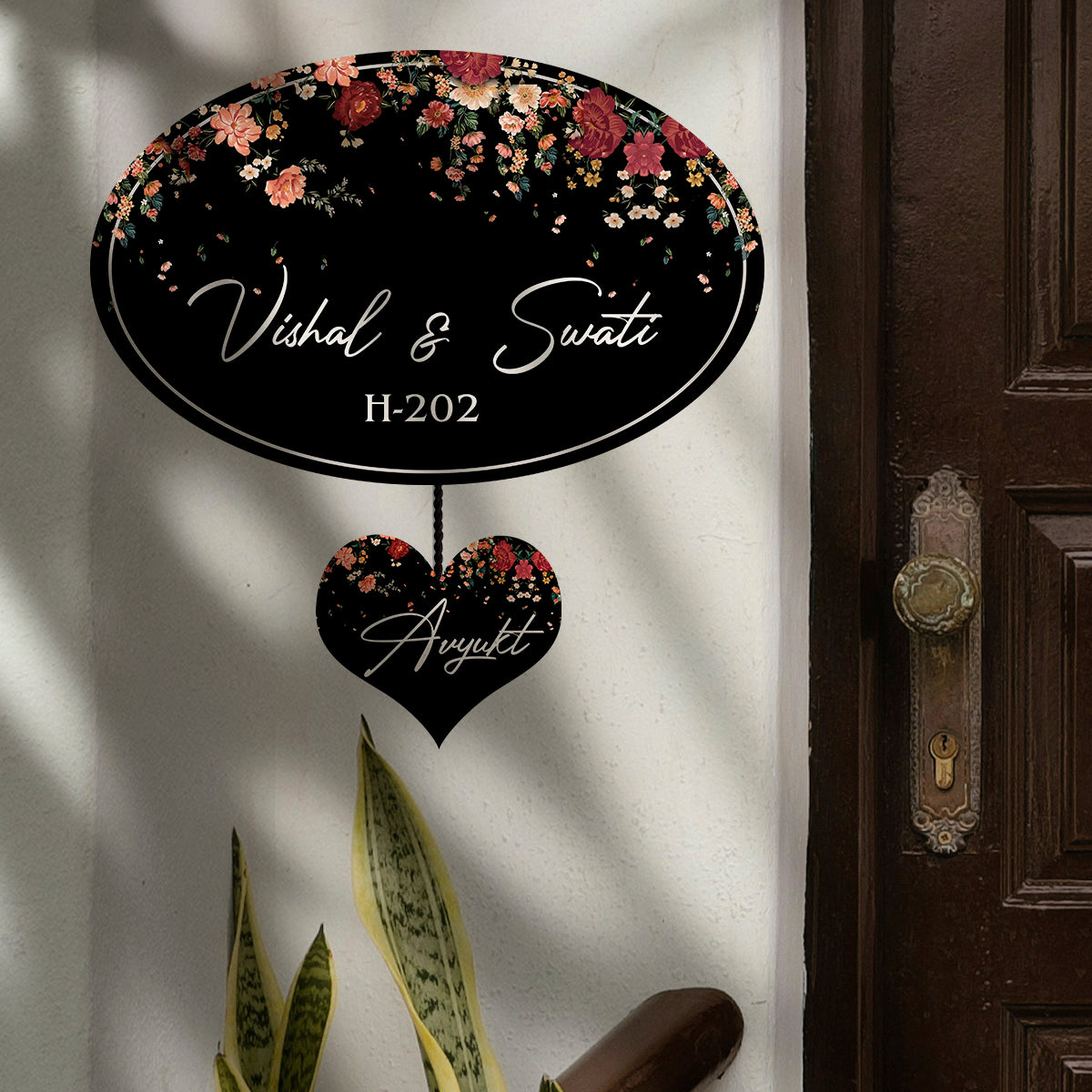 Oval Floral Family Name Plate for Main Door