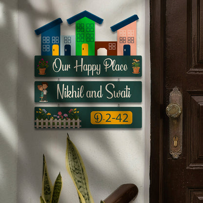 Customise Wood Name Plate – Happy Place for Entrance