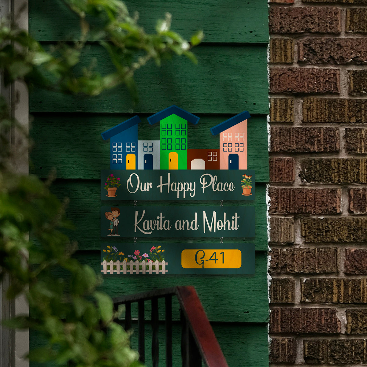 Customise Wood Name Plate – Happy Place for Entrance