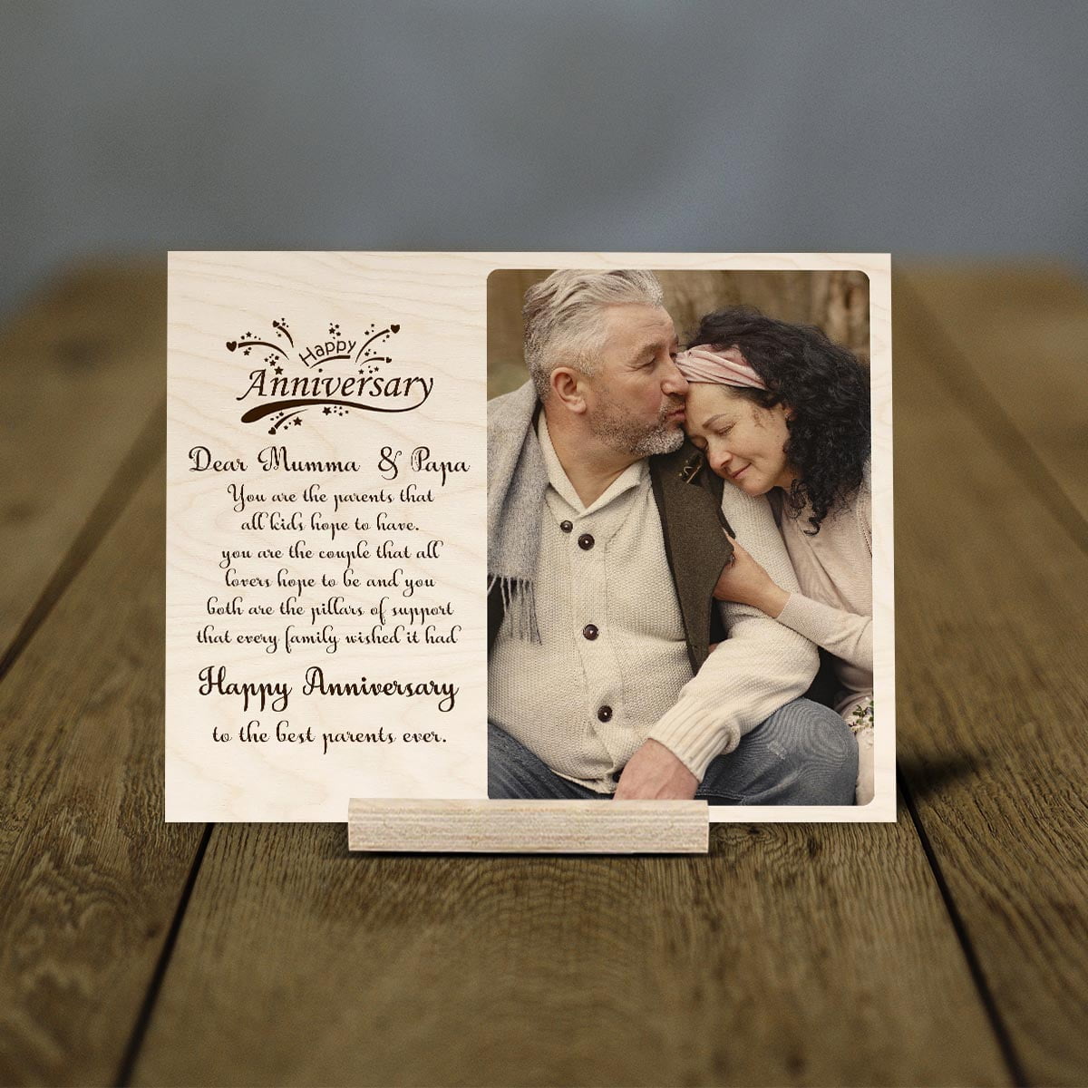 Parents Anniversary Wood Print with Couple Photo and Message