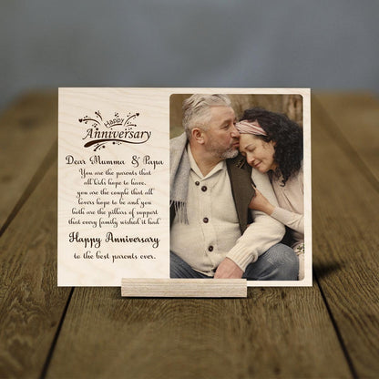 Parents Anniversary Wood Print with Couple Photo and Message