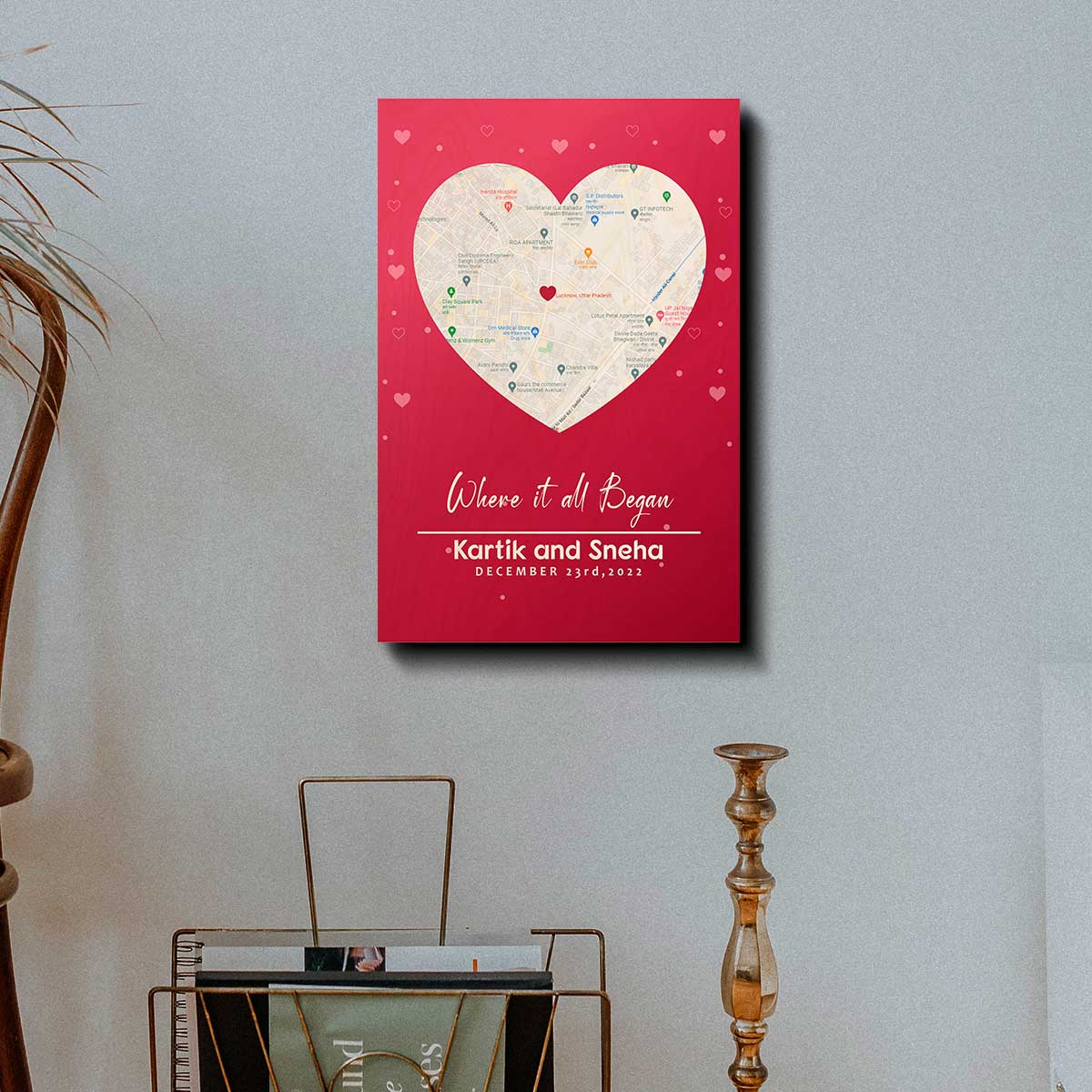 Love Location City Map Print on Wood with Personalized Anniversary