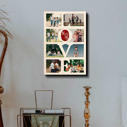 Love Collage Frame in Wood with Personalized Couple Photos