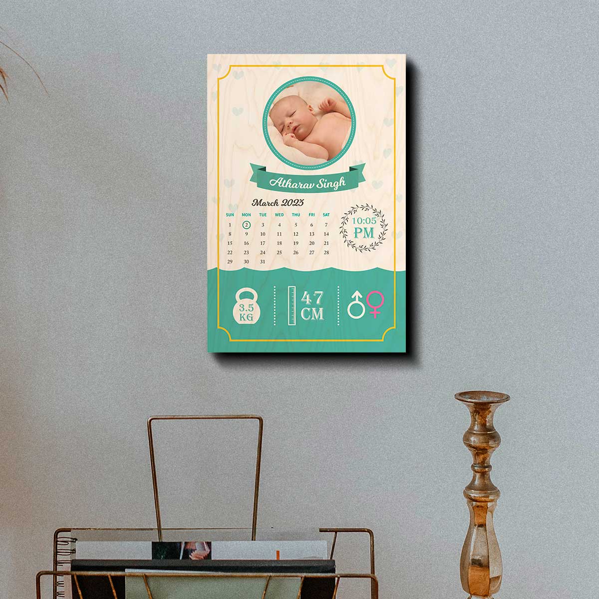 Baby Boy Born Wood Print – Teal Birth Details Keepsake