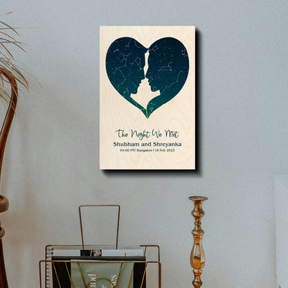 Heart Star Sky Map on Wood – Personalized Night Sky