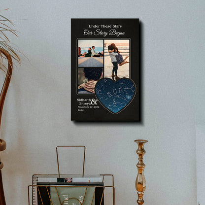 Night We Met Star Map on Wood with Personalized Heart Photo Design