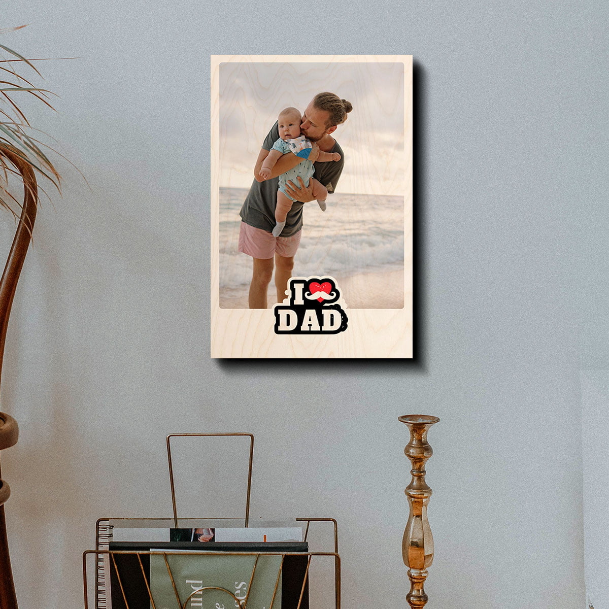 I Love Dad Wood Print with Personalized Photo for Father