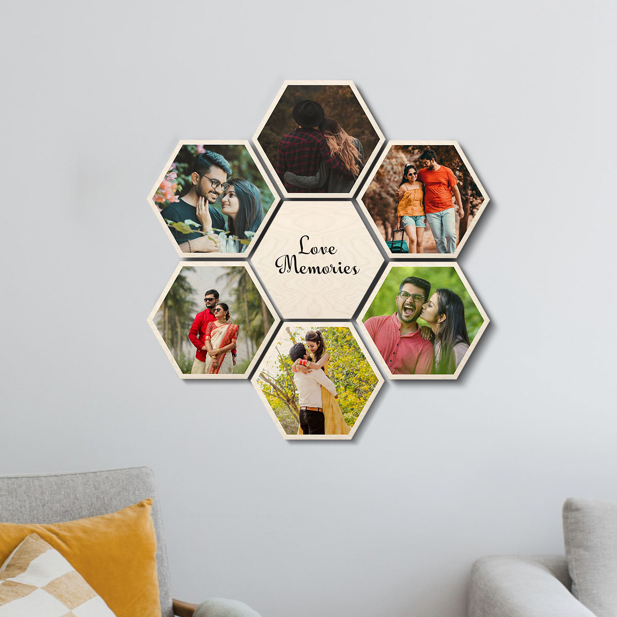 Hexagon Wood Print Set of 7 – Personalized Photo Collage