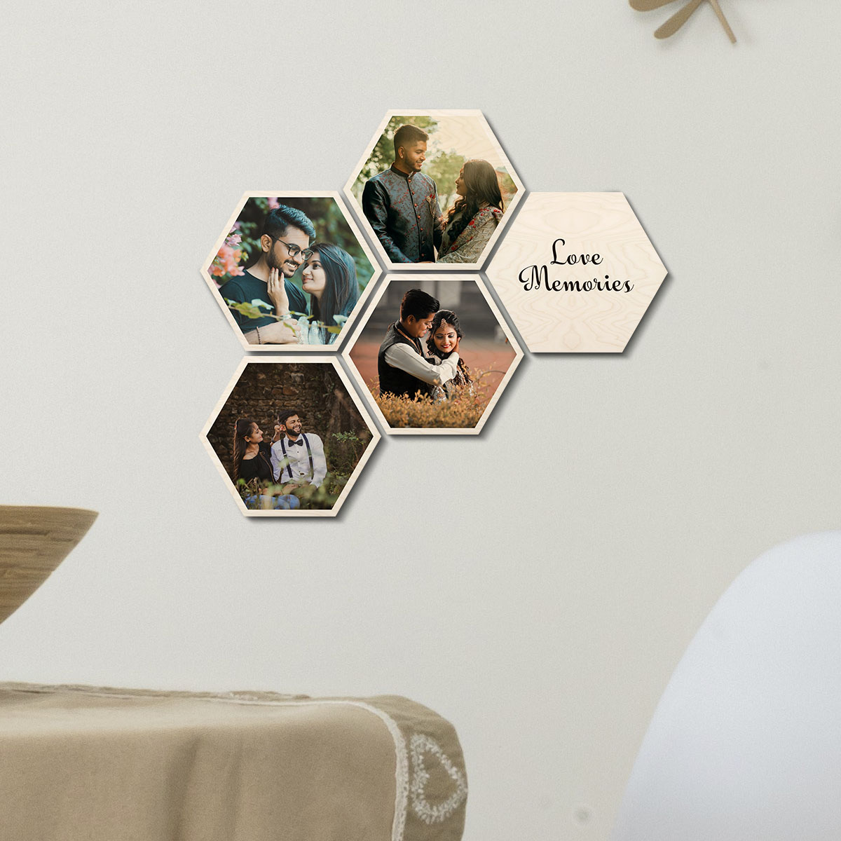 Hexagon Photo Wall Collage – Personalized Set of 5
