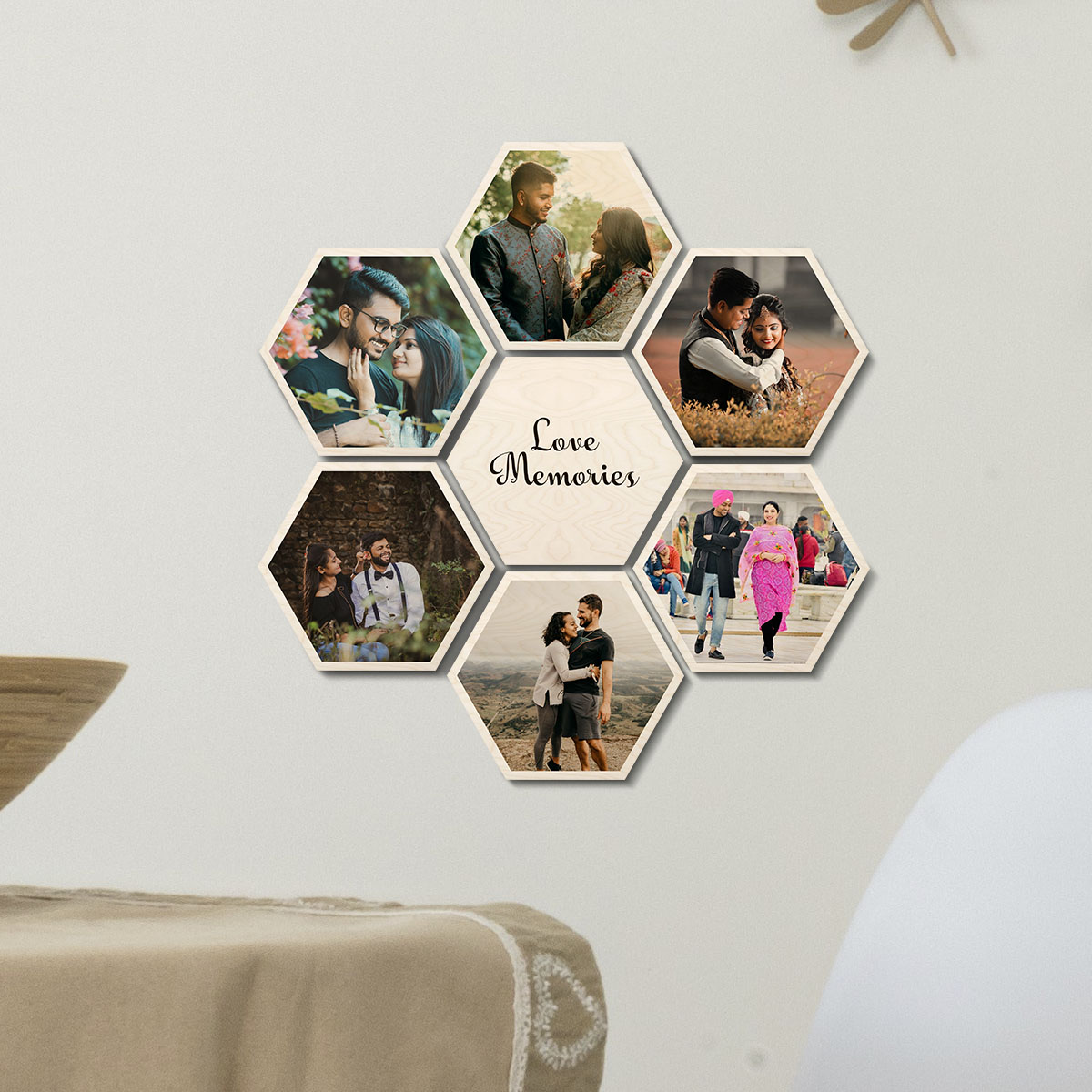 Hexagon Wood Print Set of 7 – Personalized Photo Collage