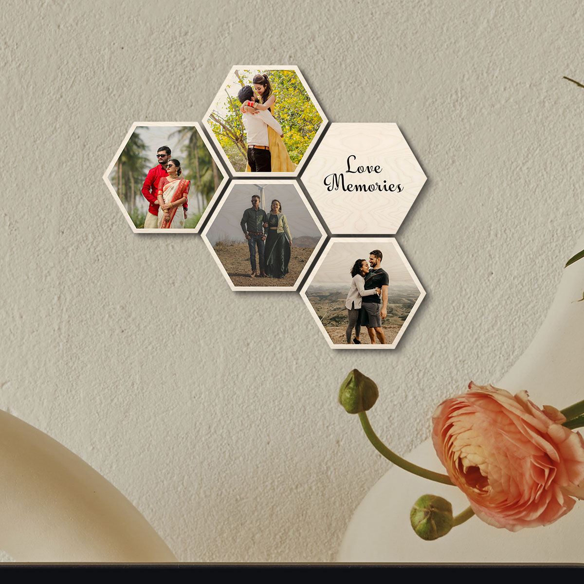 Hexagon Photo Wall Collage – Personalized Set of 5