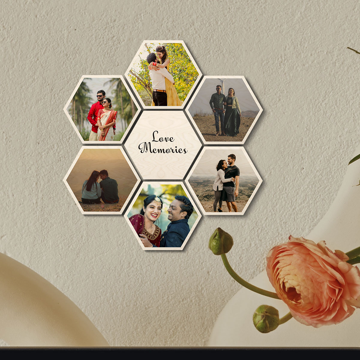 Hexagon Wood Print Set of 7 – Personalized Photo Collage