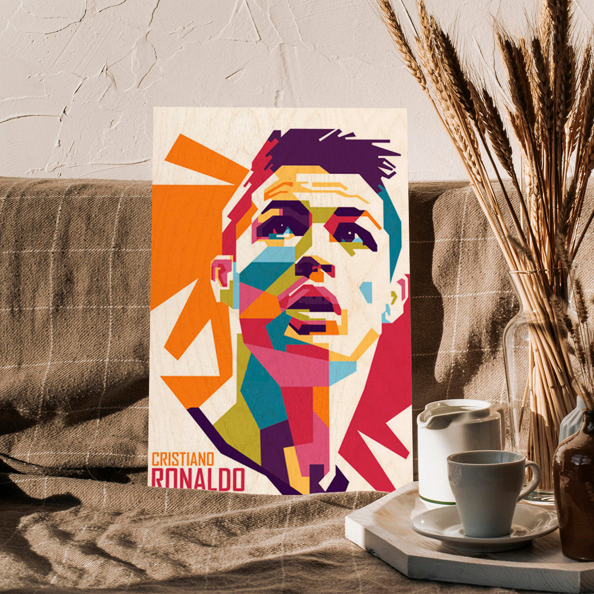 Ronaldo Pop Art Wood Print with Colourful Football Fan Design