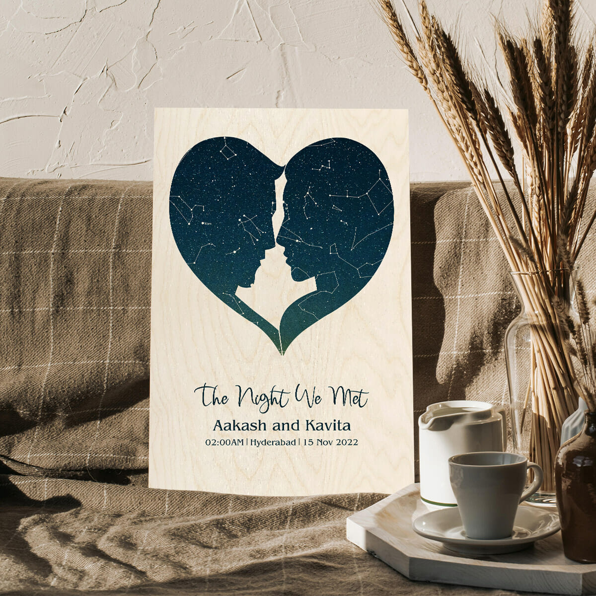 Heart Star Sky Map on Wood – Personalized Night Sky