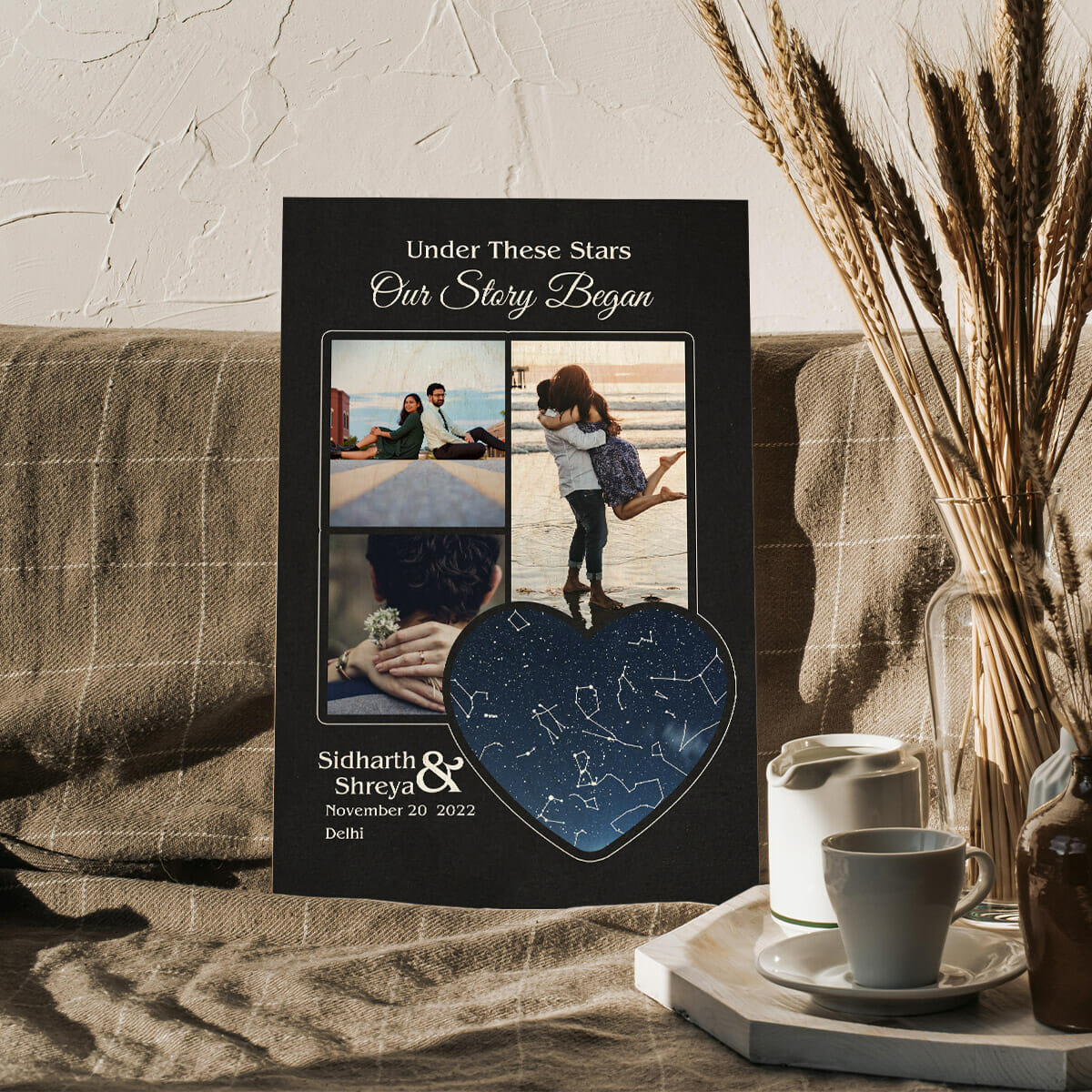 Night We Met Star Map on Wood with Personalized Heart Photo Design