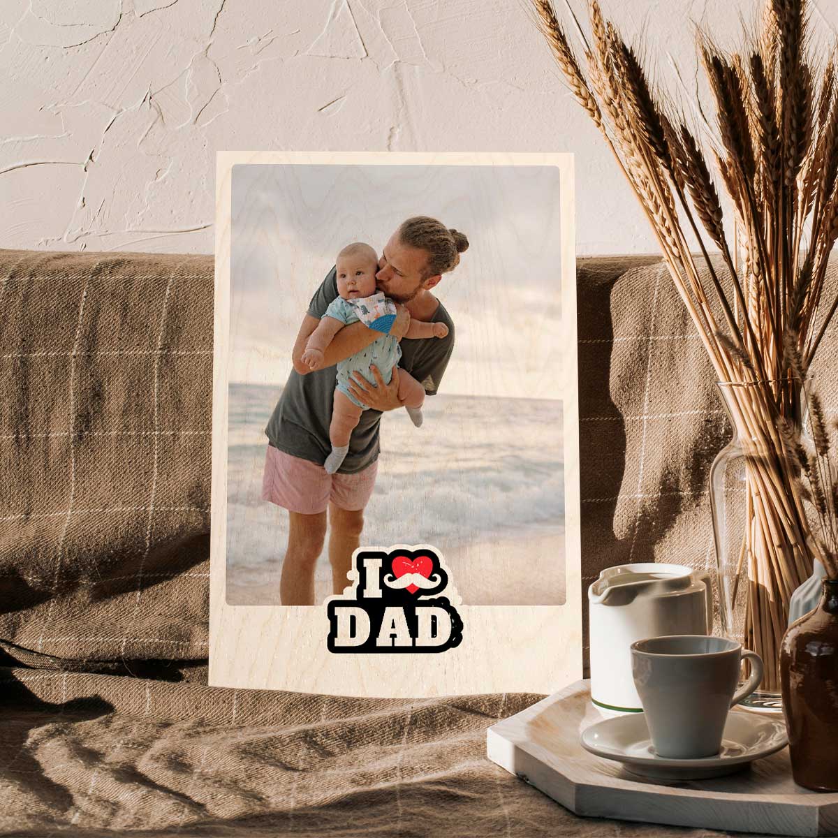 I Love Dad Wood Print with Personalized Photo for Father