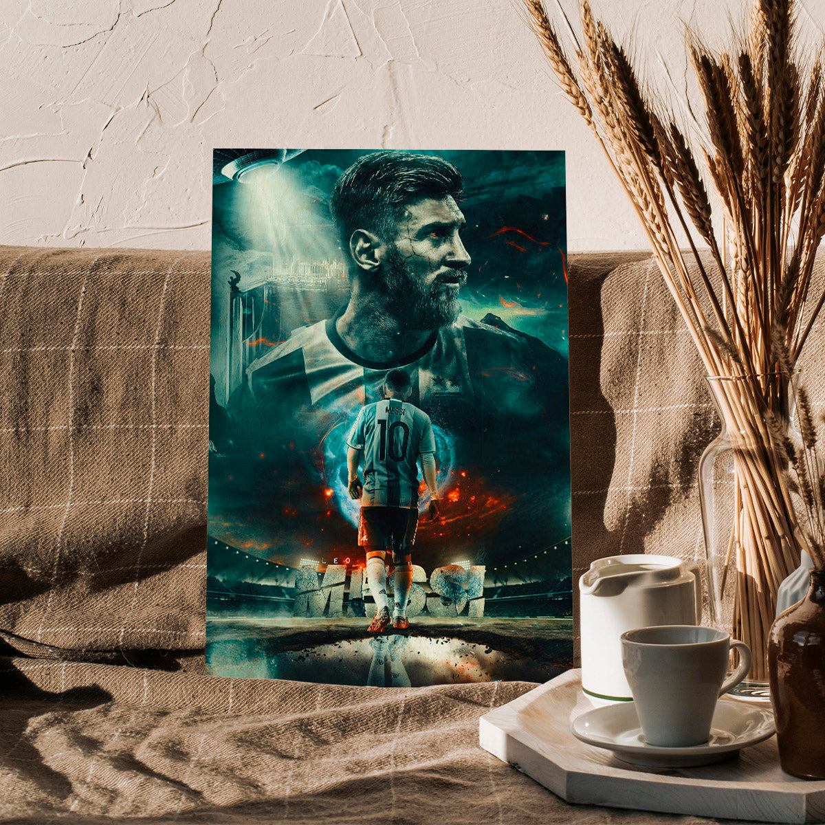 Messi Wood Print with Argentina Football Fan Portrait Design