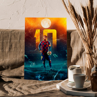 Messi Wood Print with Colourful Barcelona Football Fan Portrait