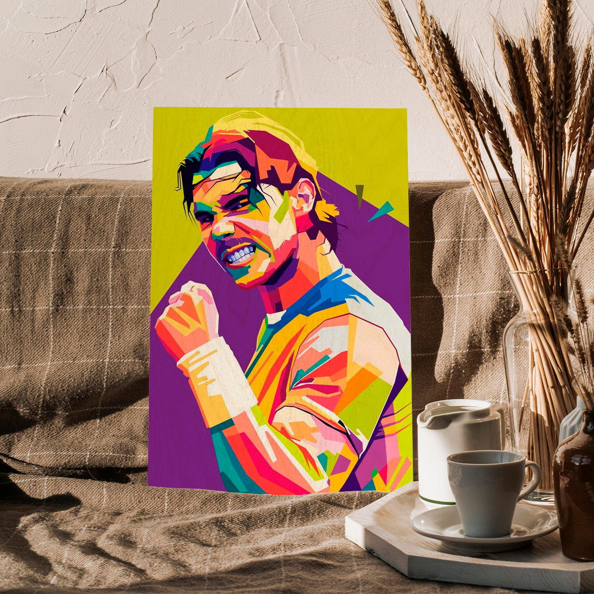 Nadal Wood Print with Colourful Pop Art Tennis Fan Design