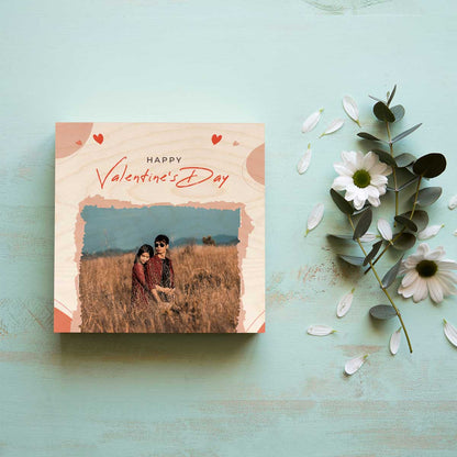 Couple Valentine Photo on Wood with Personalized Heart Design