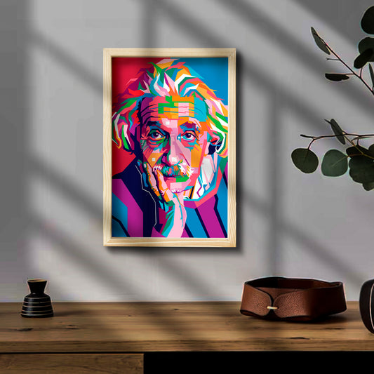 Einstein Wooden Frame Wall Art – Colourful Pine Portrait
