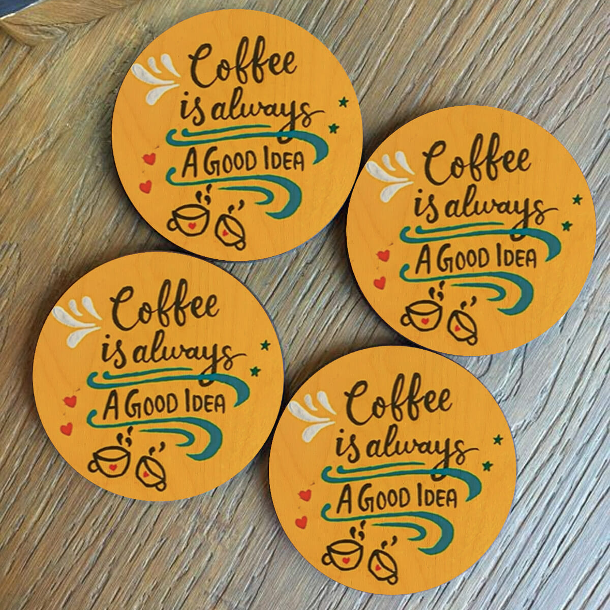 Coffee Wooden Coasters Round – Warm Cafe Style Set