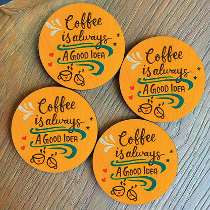 Coffee Wooden Coasters Round – Warm Cafe Style Set