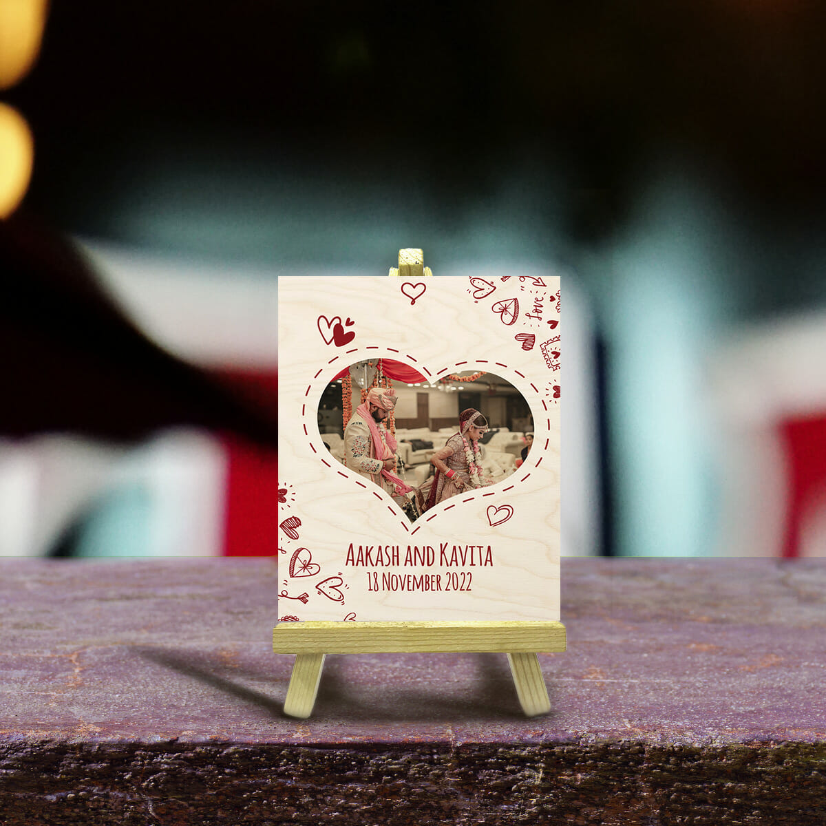 Mr and Mrs Wood Photo Print with Personalized Couple Stand