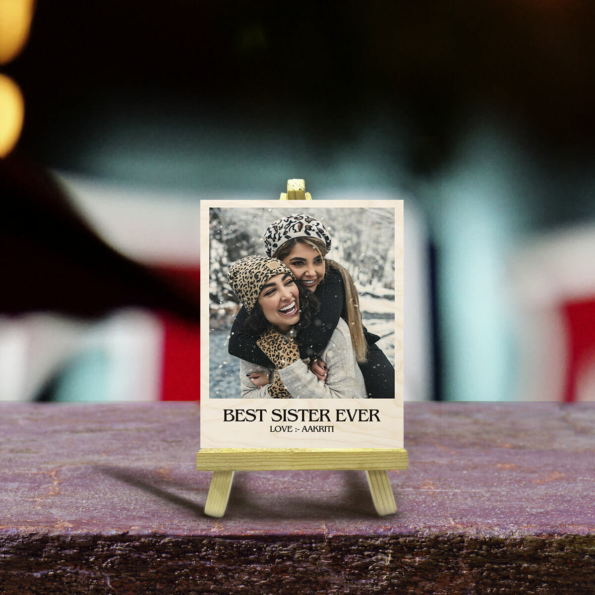Sister Wood Print with Stand and Personalized Photo Keepsake
