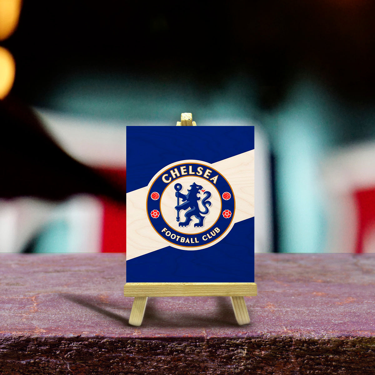 Chelsea Minimalist Wood Print with Stand for Football Fans