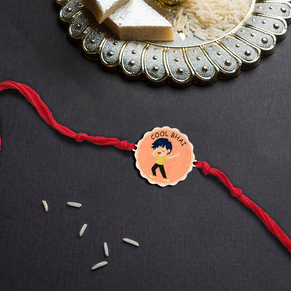Personalised Cool Bhai Wooden Rakhi for Brother – front view of modern Cool Bhai design