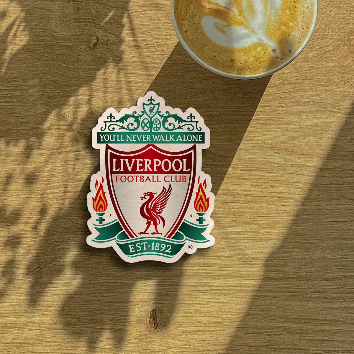 Liverpool fridge magnet on a clean backdrop showing full ornate Liverpool crest with YNWA, with magnet back and 3x4 inch.