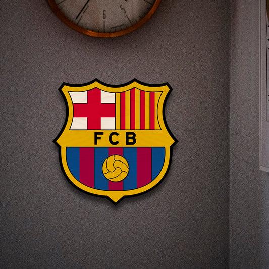 FC Barcelona wooden crest – handcrafted laser-cut birch club crest in blaugrana red and blue hand-finished and ready to wall-mount, 12 inches
