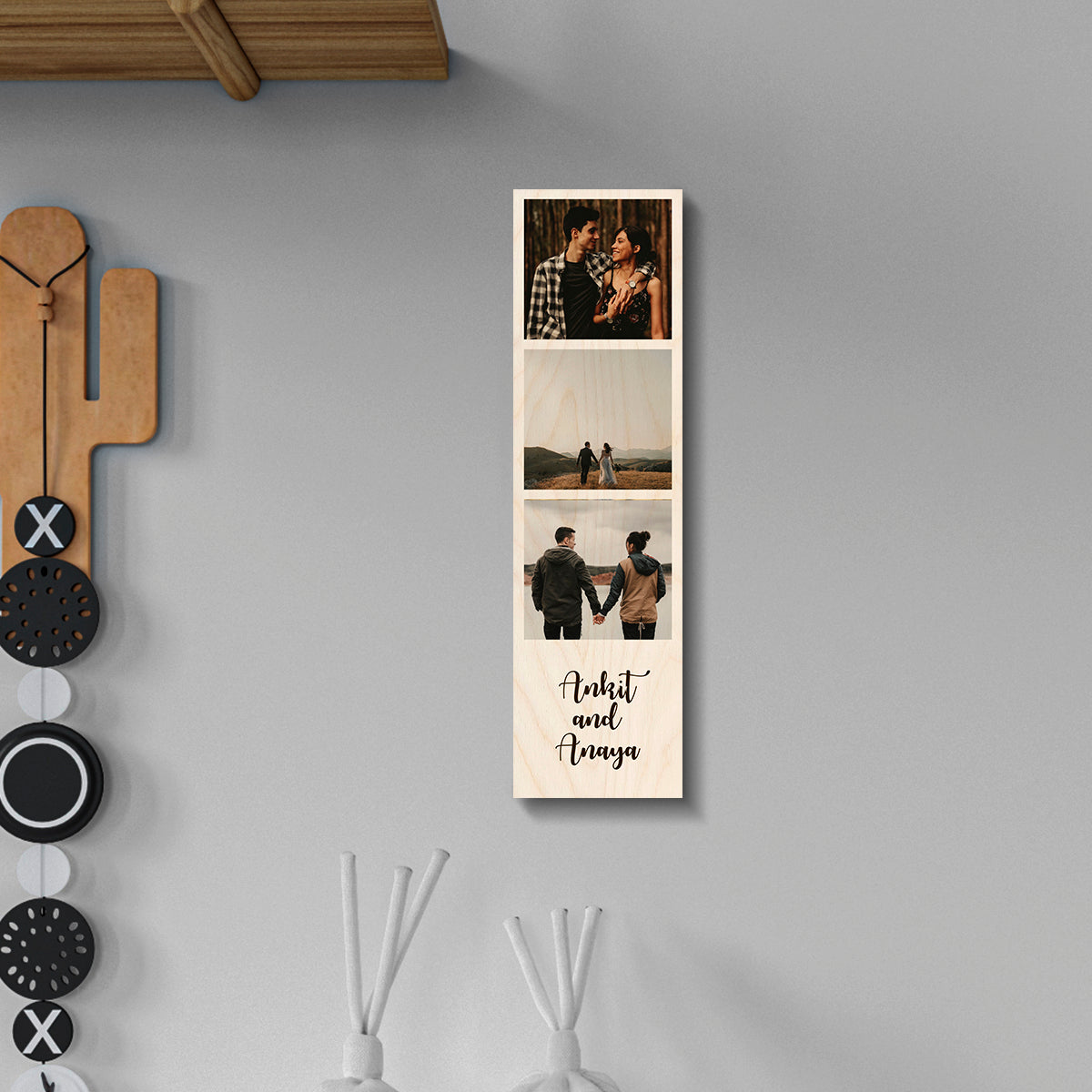 Personalized photo wood block – rectangular birch wood print of a couple's portrait, 6x18 inches
