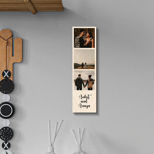 Personalized photo wood block – rectangular birch wood print of a couple's portrait, 6x18 inches