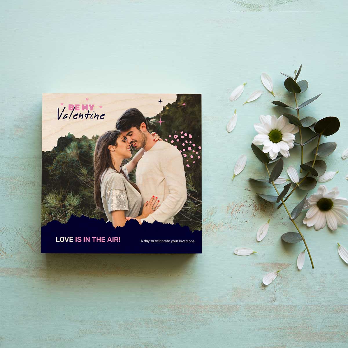 Valentines Day Photo Print on Wood with Personalized Couple Design