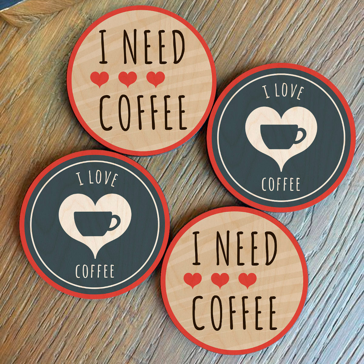 Dad Coaster Set in Wood – Text Design for Father's Day