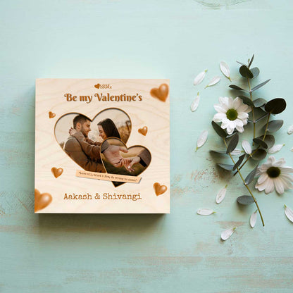 Couple Print in Wood – Be My Valentine Heart Photo Design