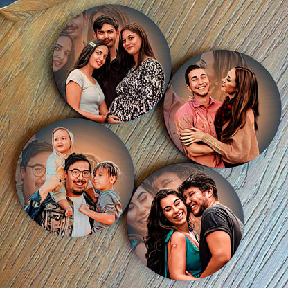 Couple Photo Coaster Set of 2 – Round Wood with Names
