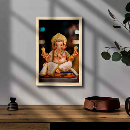 Ganesh Wooden Frame Wall Art – Pine Border in 3D