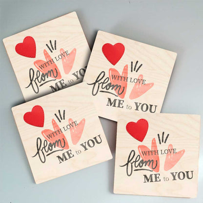 Love Valentine Coaster Set in Wood with Heart Gift Design