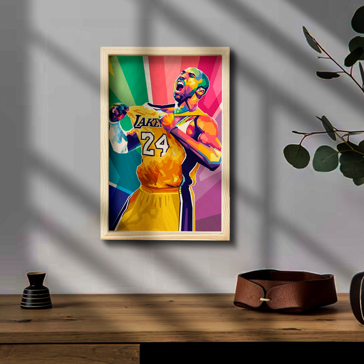 Kobe Bryant Wooden Frame Wall Art with Colourful Pine Portrait