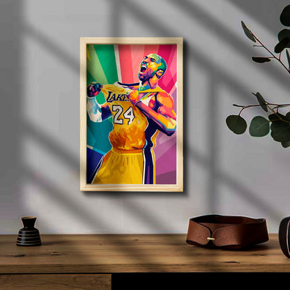 Kobe Bryant Wooden Frame Wall Art with Colourful Pine Portrait