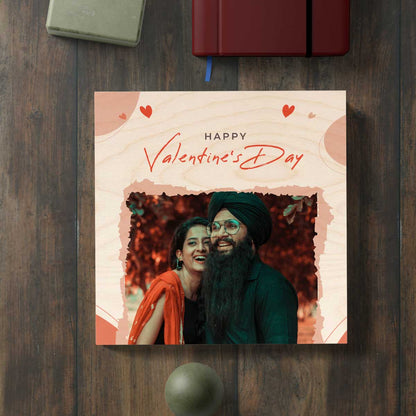 Couple Valentine Photo on Wood with Personalized Heart Design