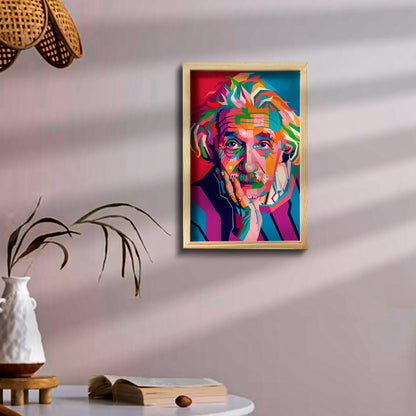 Einstein Wooden Frame Wall Art – Colourful Pine Portrait