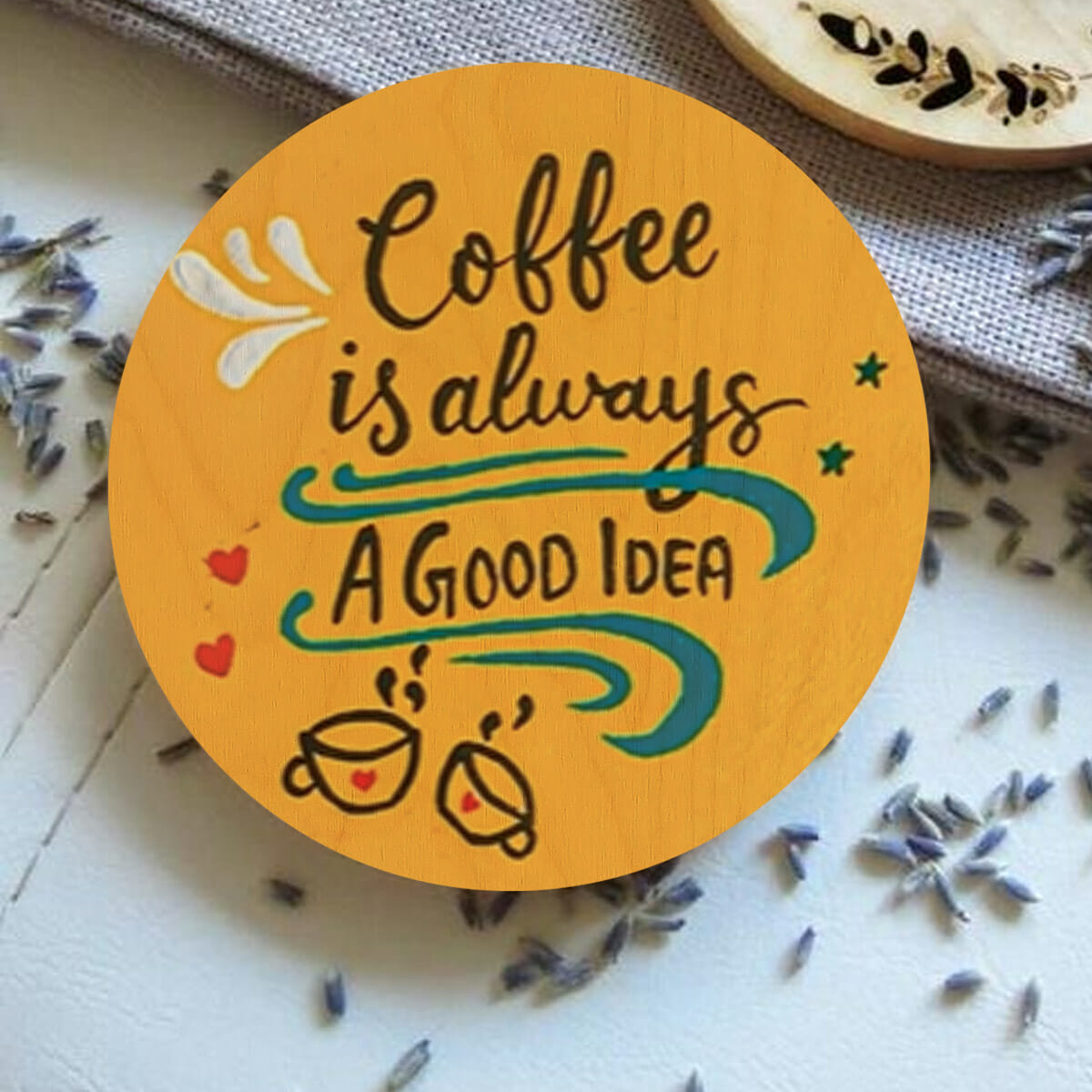 Coffee Wooden Coasters Round – Warm Cafe Style Set